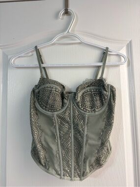 Garage Sage Green Lace-Trim Corset Tank